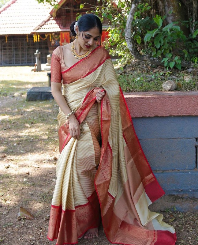 Zigzag Pattern Woven Design Kanjivaram Pure Silk by Icultuer