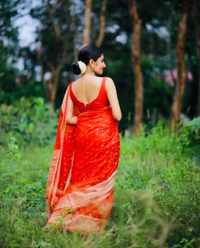 Beautiful Golden Zari Woven Soft Lichi Silk by Icultuer