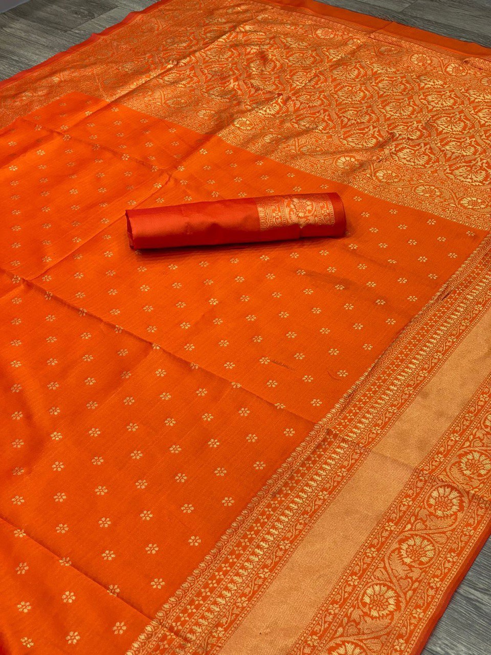 Beautiful Golden Zari Woven Soft Lichi Silk by Icultuer