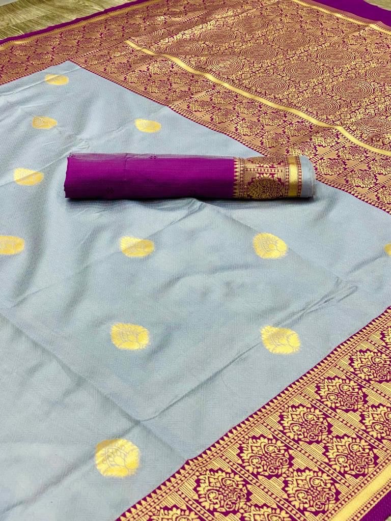 Grey Zari Woven Banarasi Soft Silk Jacquard by Icultuer