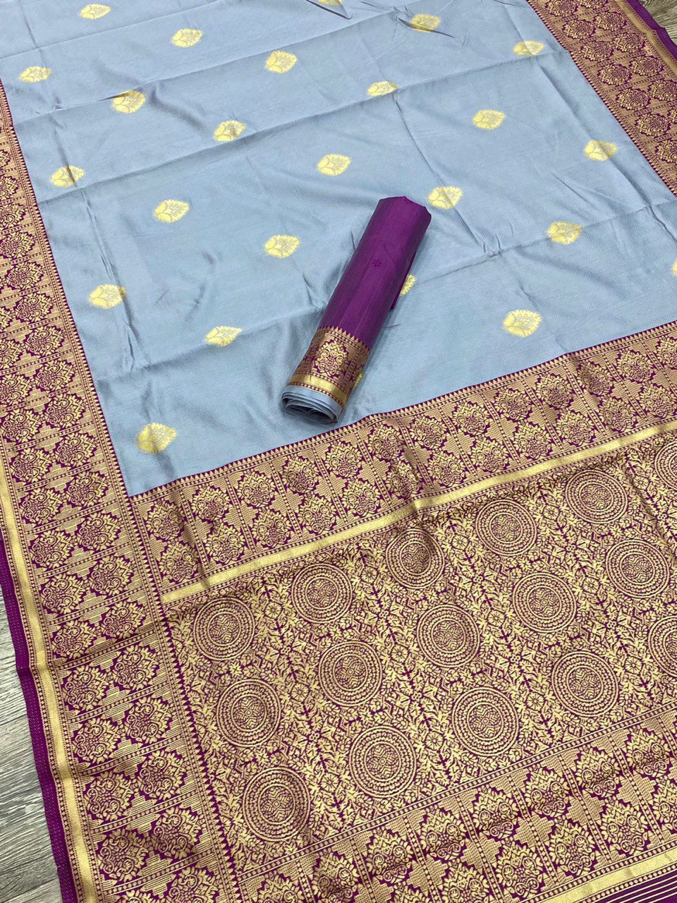 Grey Zari Woven Banarasi Soft Silk Jacquard by Icultuer