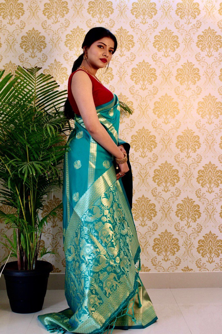 Wedding Wear Zari Woven Pure Banarasi Soft Silk by Icultuer