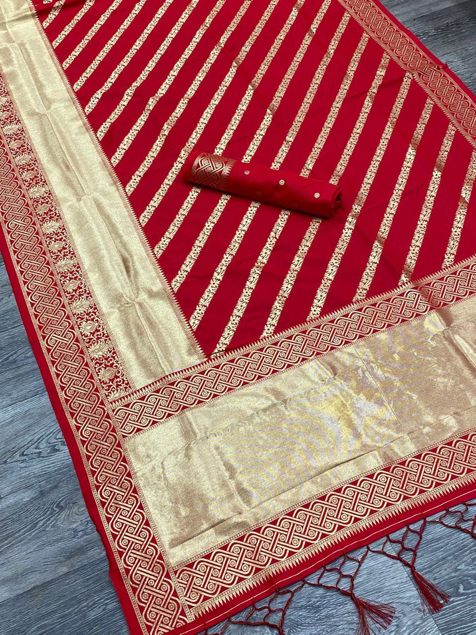 Red Heavy Zari Weaving Banarasi Soft Silk by Icultuer