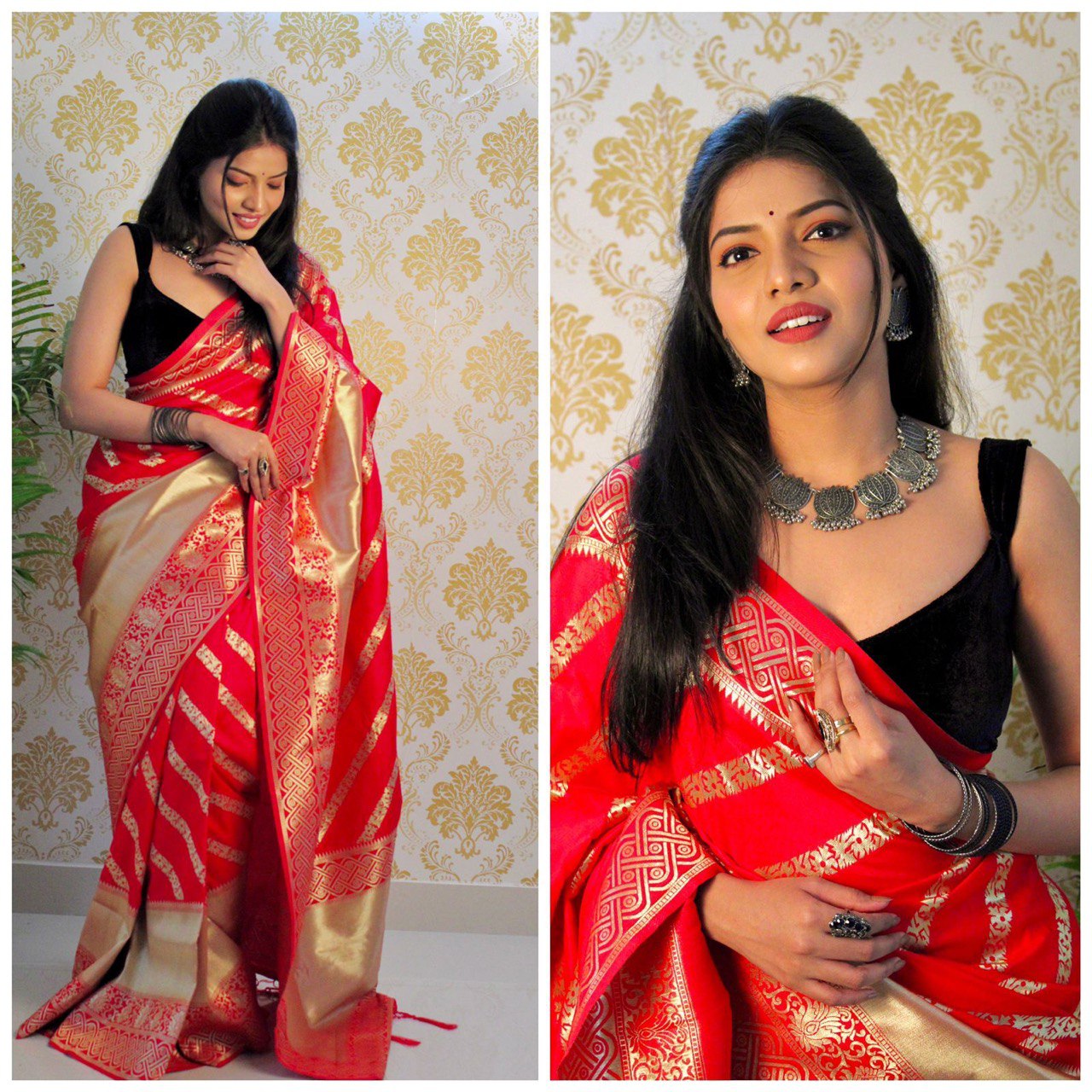 Red Heavy Zari Weaving Banarasi Soft Silk by Icultuer