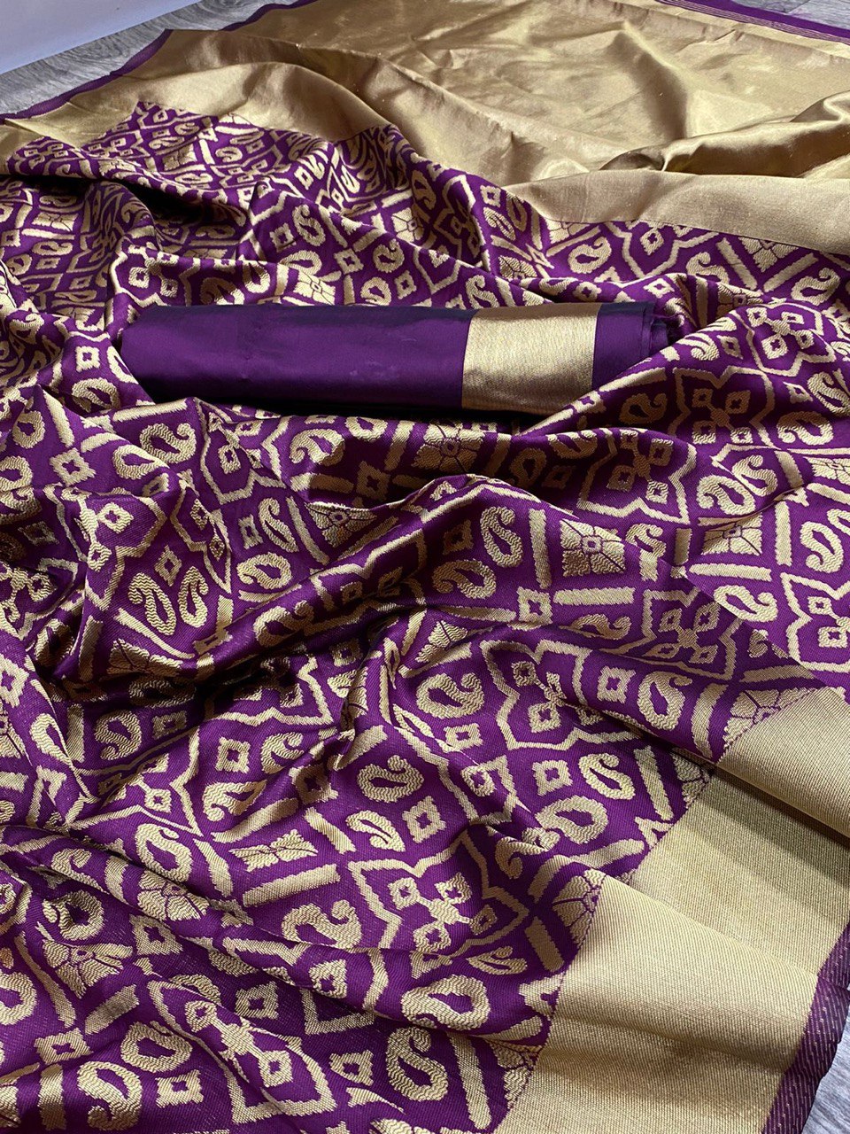 Kanchipuram Banarasi Litchi Silk by Icultuer with Golden Zari Weaving