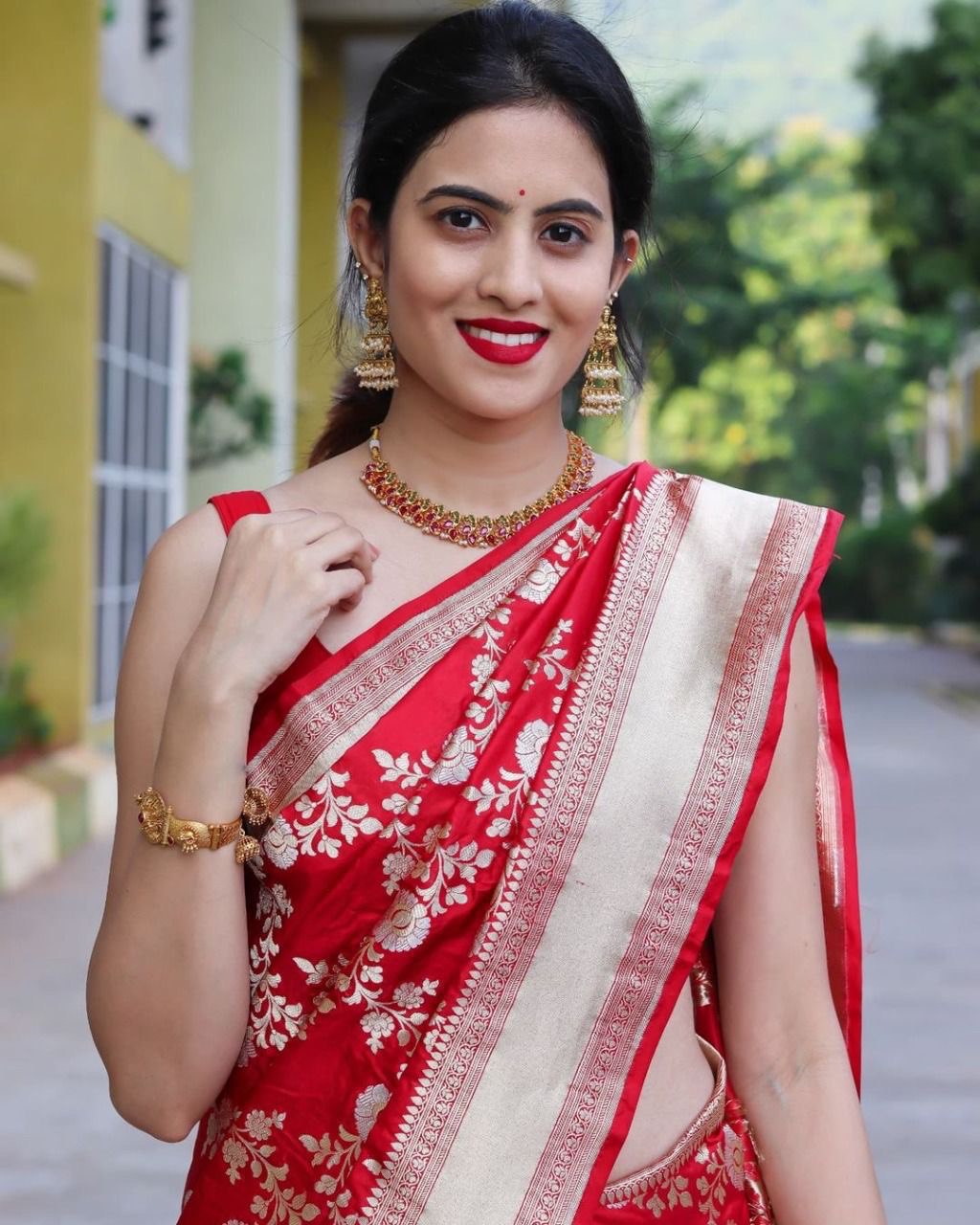 Red Kanjivaram Pure Silk Jacquard by Icultuer