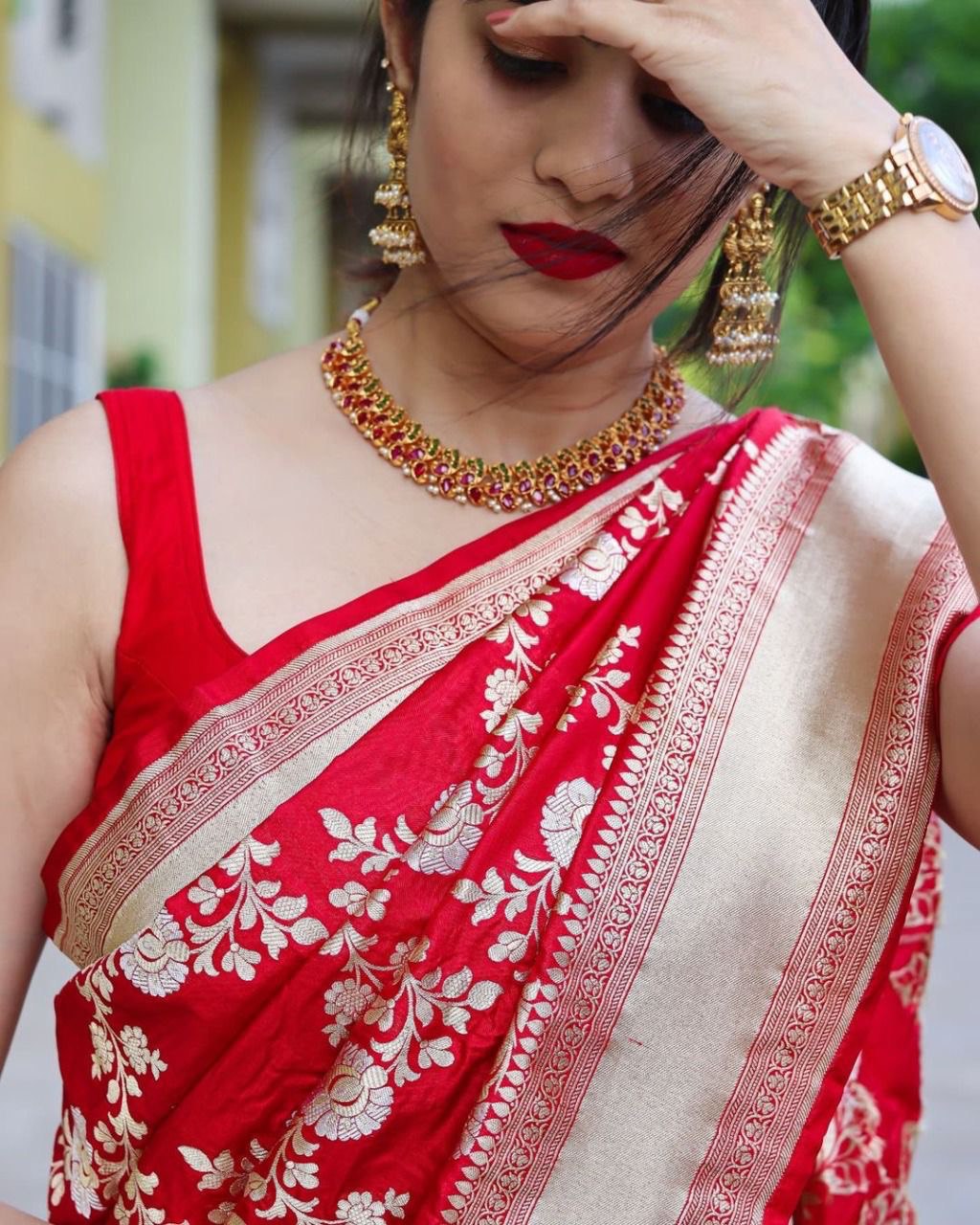 Red Kanjivaram Pure Silk Jacquard by Icultuer