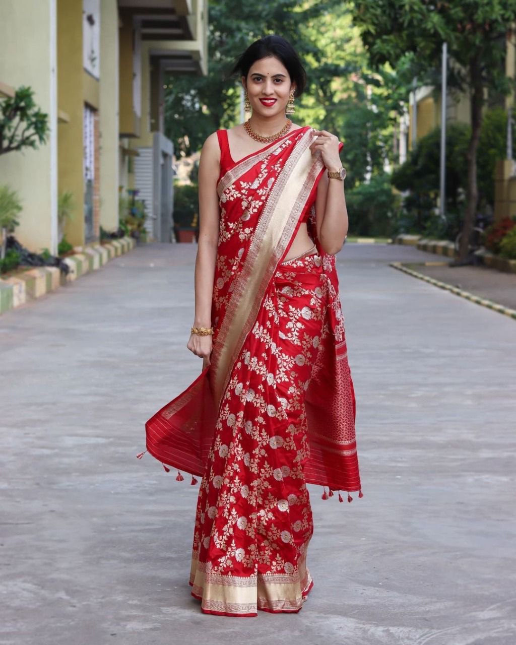 Red Kanjivaram Pure Silk Jacquard by Icultuer