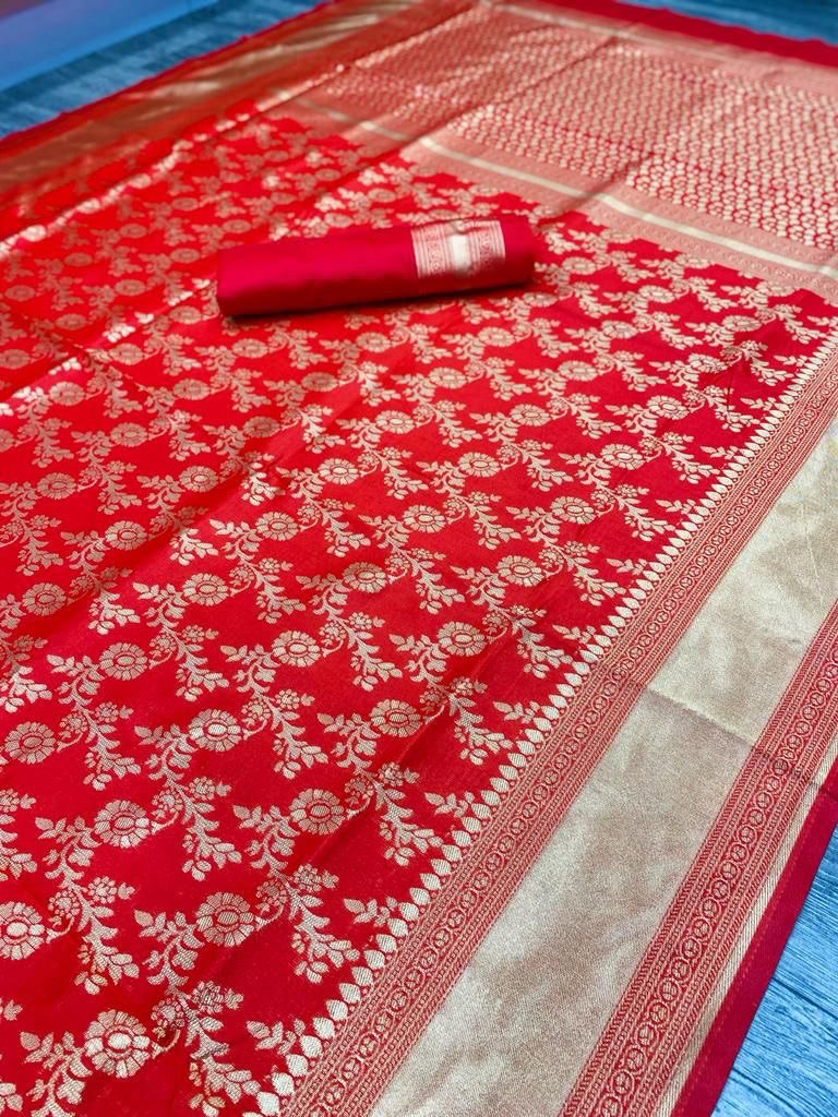 Red Kanjivaram Pure Silk Jacquard by Icultuer