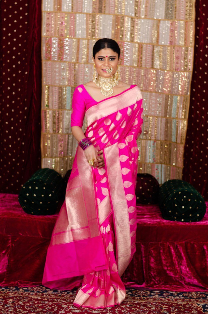 Baby Pink Zari Woven Kanjivaram Soft Silk by Icultuer