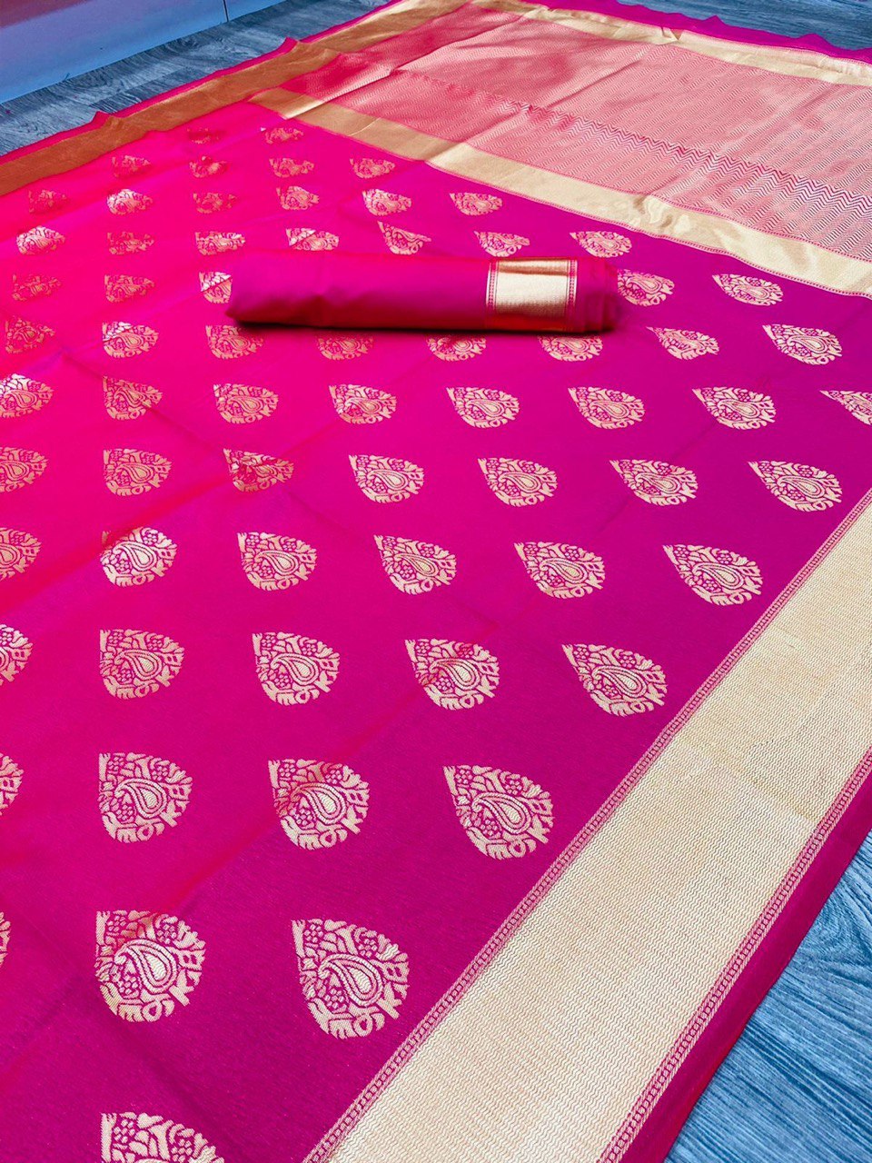 Baby Pink Zari Woven Kanjivaram Soft Silk by Icultuer