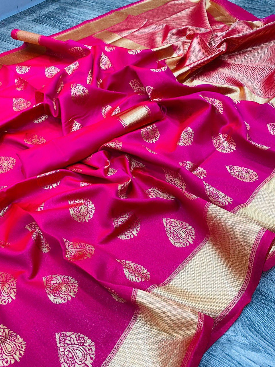 Baby Pink Zari Woven Kanjivaram Soft Silk by Icultuer