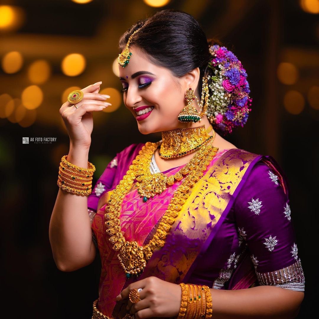 Pink & Purple Kanjivaram Pure Silk Blend by Icultuer