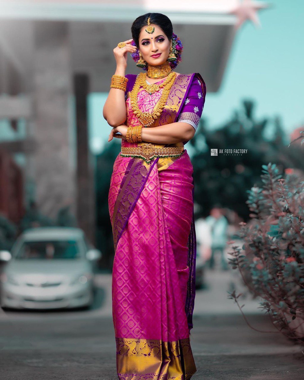 Pink & Purple Kanjivaram Pure Silk Blend by Icultuer