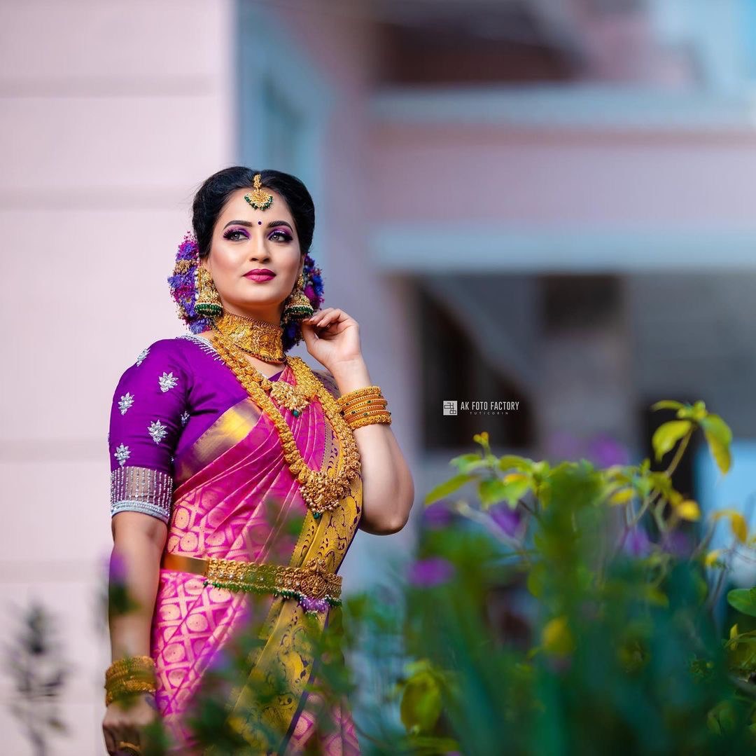Pink & Purple Kanjivaram Pure Silk Blend by Icultuer