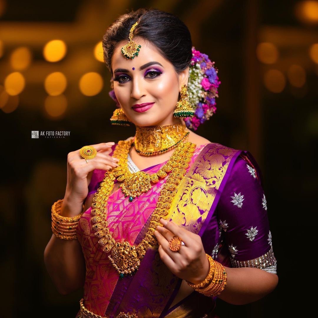 Pink & Purple Kanjivaram Pure Silk Blend by Icultuer