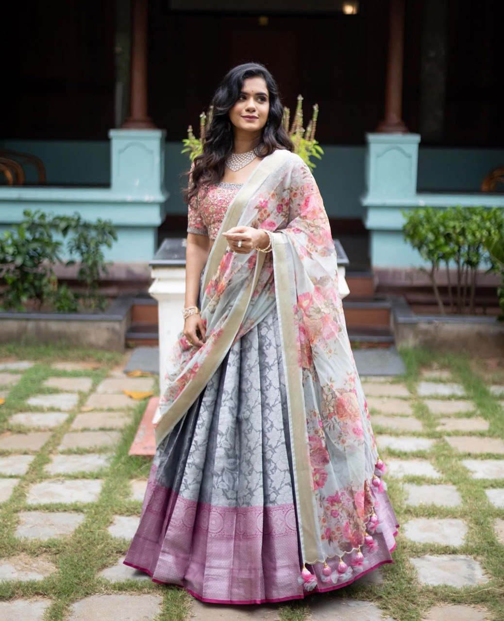Trending Kanjivaram Pure Silk Half by Icultuer & blouse along with Dupatta