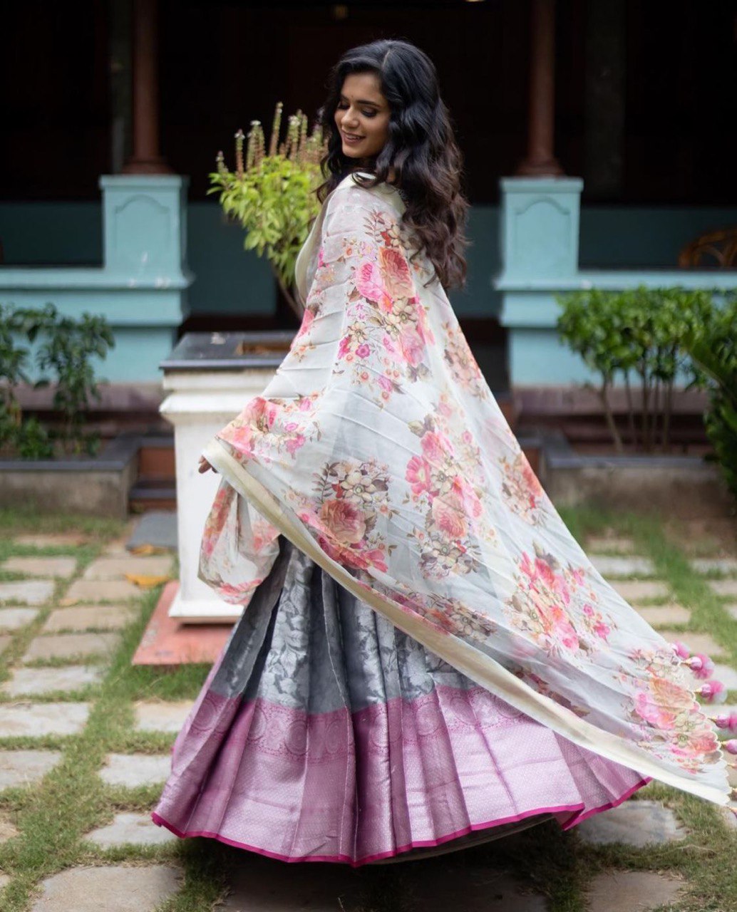 Trending Kanjivaram Pure Silk Half by Icultuer & blouse along with Dupatta
