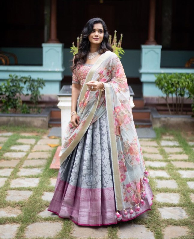 Trending Kanjivaram Pure Silk Half by Icultuer & blouse along with Dupatta