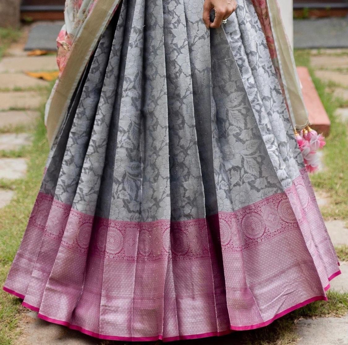 Trending Kanjivaram Pure Silk Half by Icultuer & blouse along with Dupatta