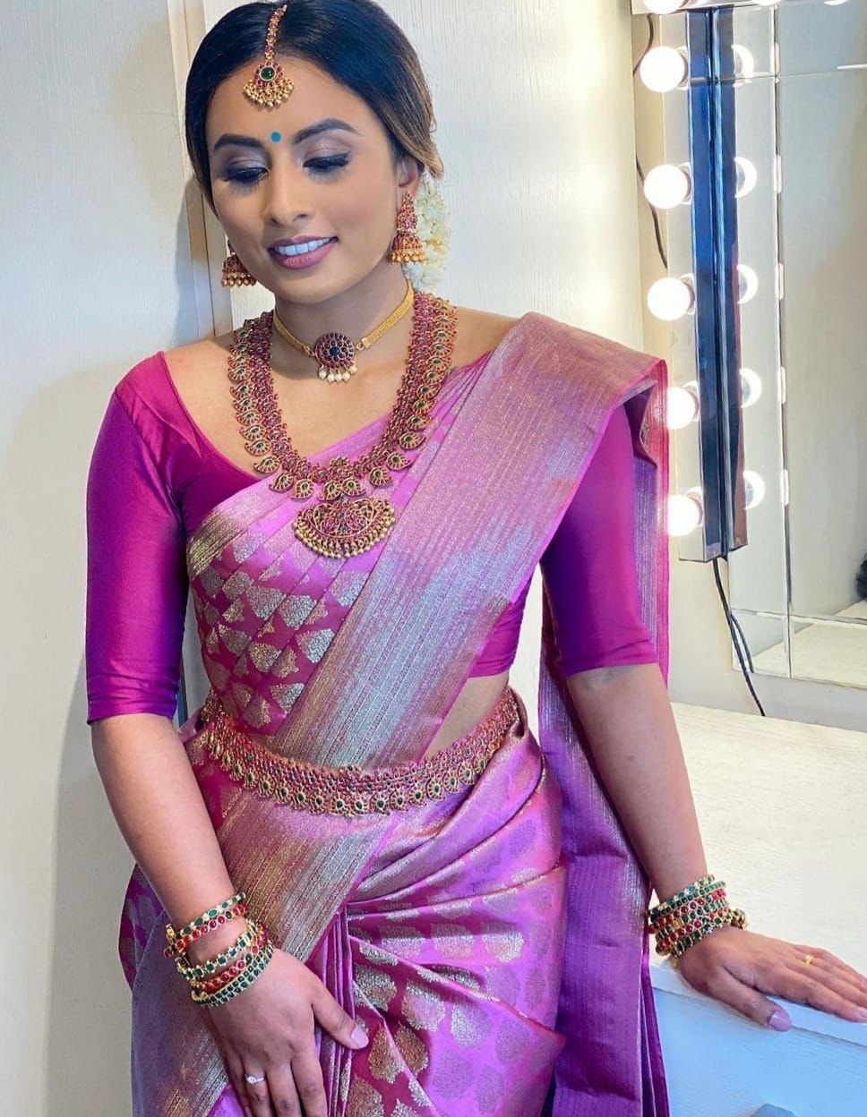 Traditional Wear Pink Zari Weaving Banarasi Soft Silk by Icultuer