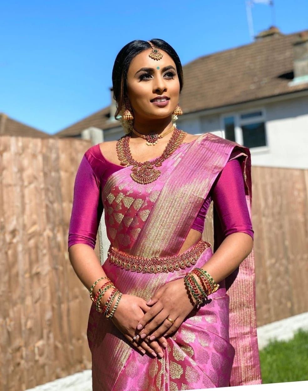 Traditional Wear Pink Zari Weaving Banarasi Soft Silk by Icultuer