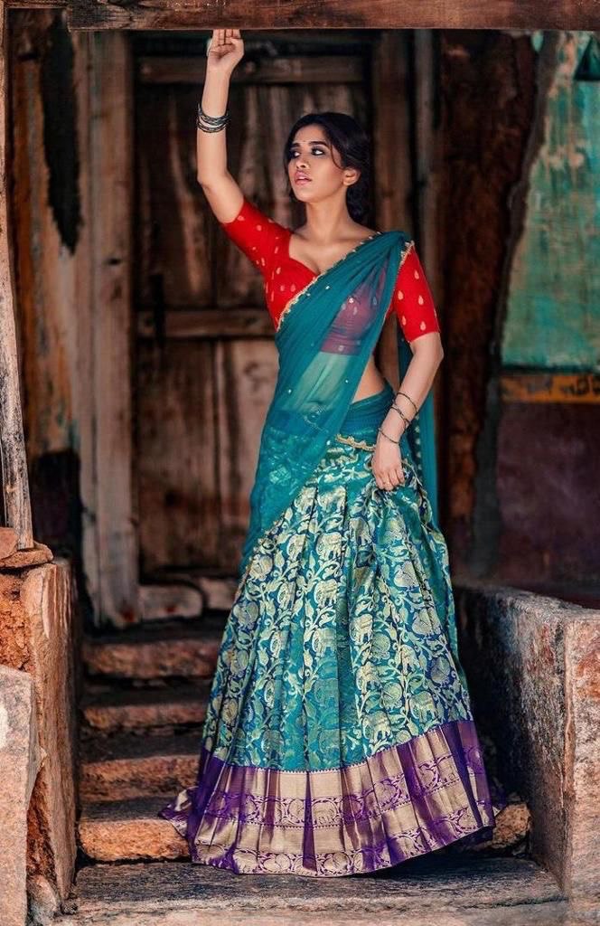 Blue Embroidered Pattern Chanderi Silk Choli & Dupatta