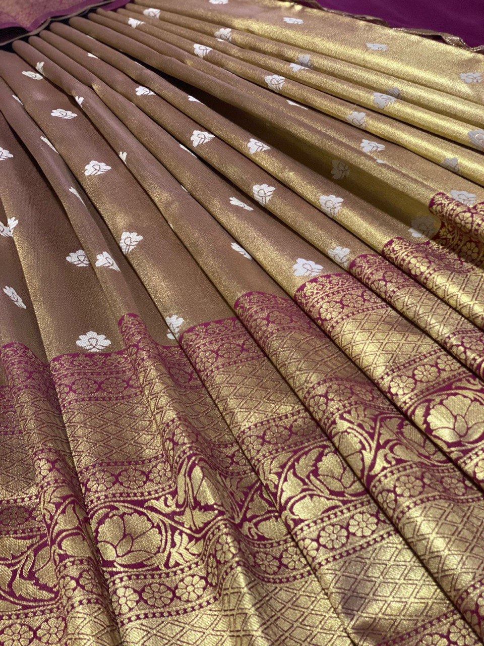 Golden Zari weaving Organza Silk Half by Icultuer for Wedding