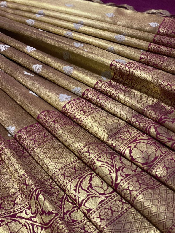 Golden Zari weaving Organza Silk Half by Icultuer for Wedding