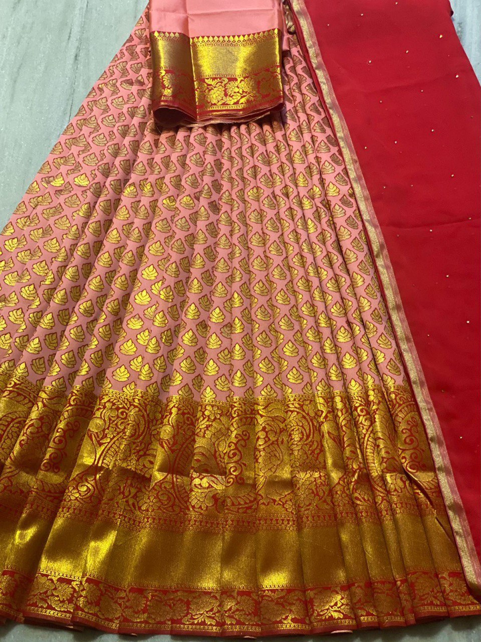 Zari Jacquard Work Kanjivaram Soft Silk Half by Icultuer