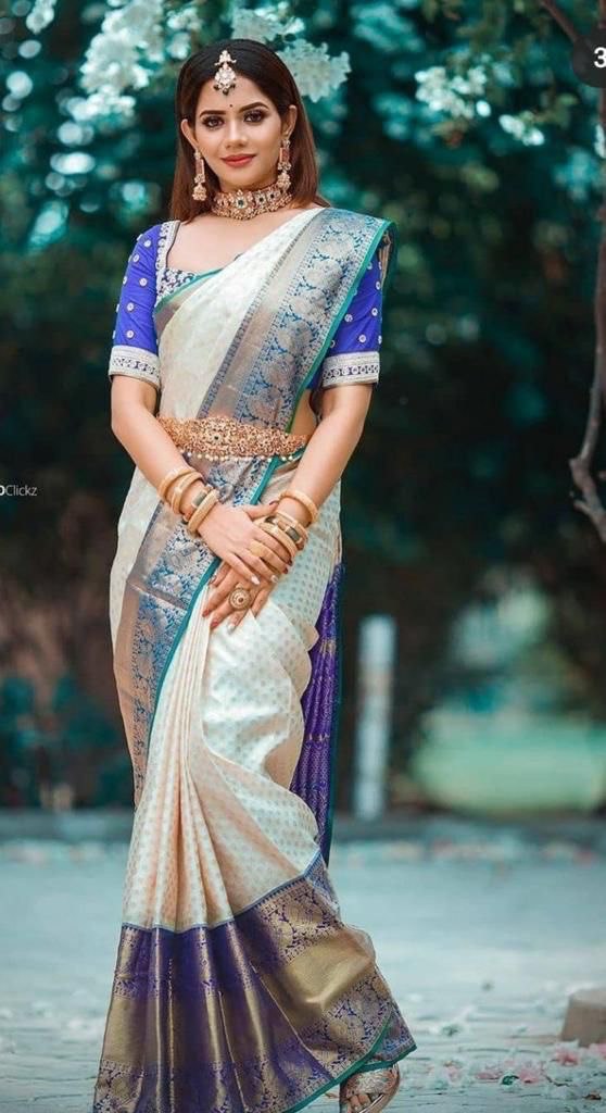 Cream Woven Design Kanjivaram Soft Silk by Icultuer