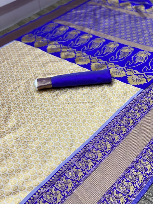 Cream Woven Design Kanjivaram Soft Silk by Icultuer