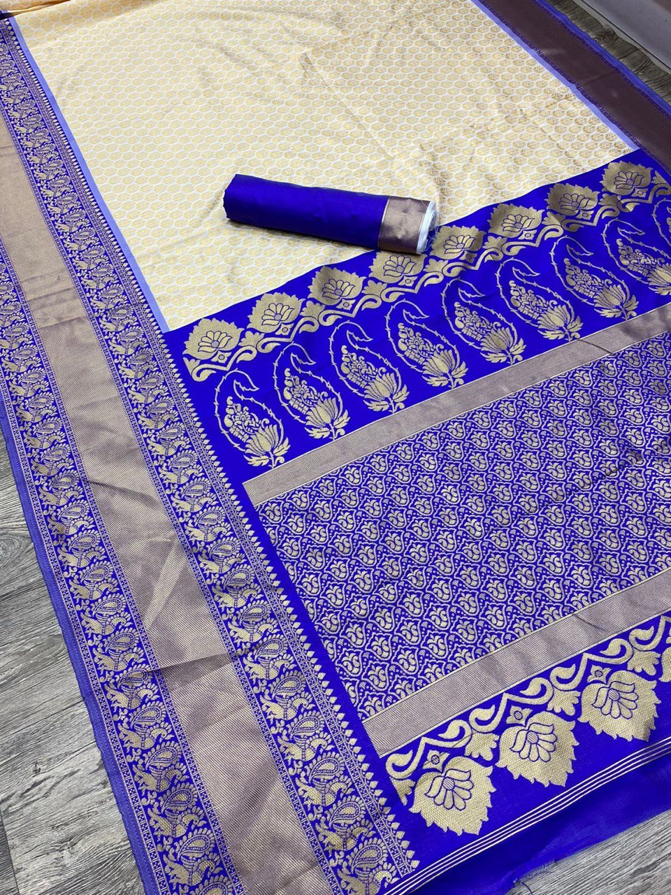 Cream Woven Design Kanjivaram Soft Silk by Icultuer