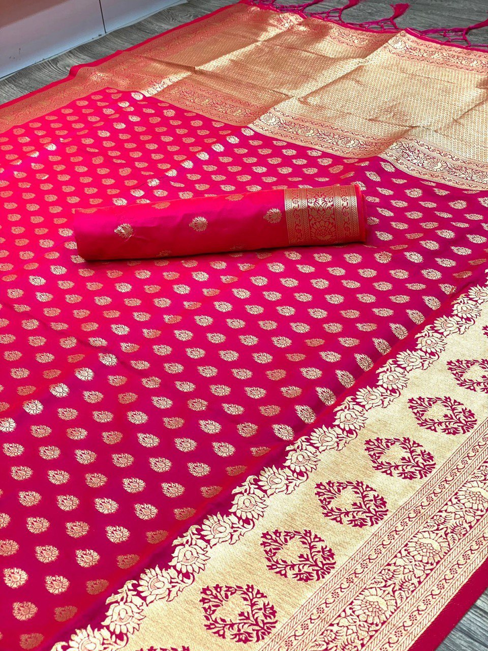 Pink Zari Weaving Kanjivaram Silk Blend by Icultuer