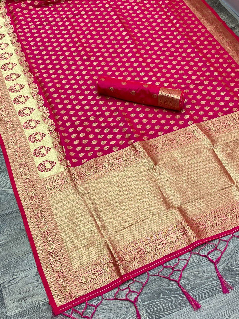 Pink Zari Weaving Kanjivaram Silk Blend by Icultuer