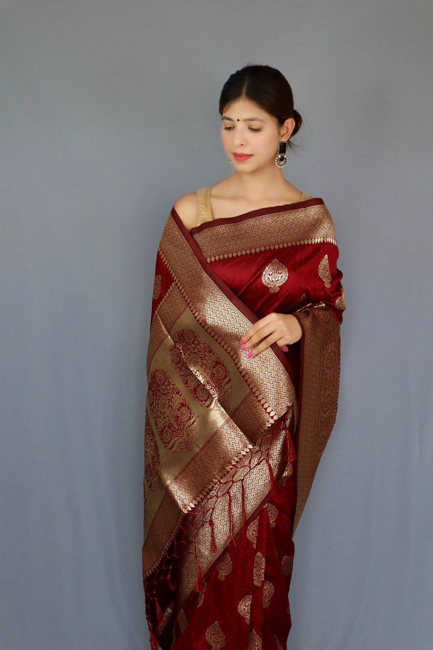Maroon Digital Printed Kanjivaram Jacquard Art Silk by Icultuer