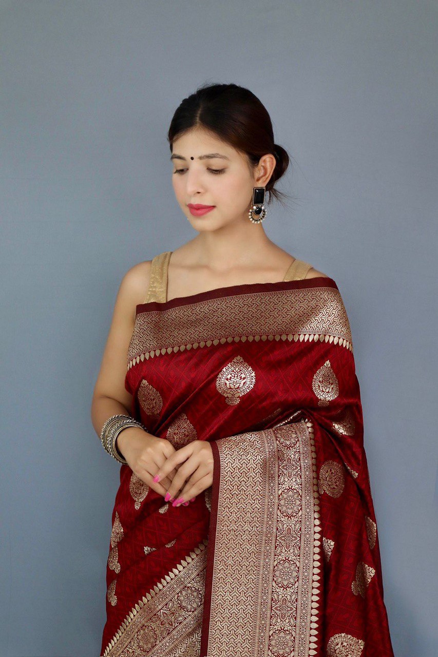 Maroon Digital Printed Kanjivaram Jacquard Art Silk by Icultuer