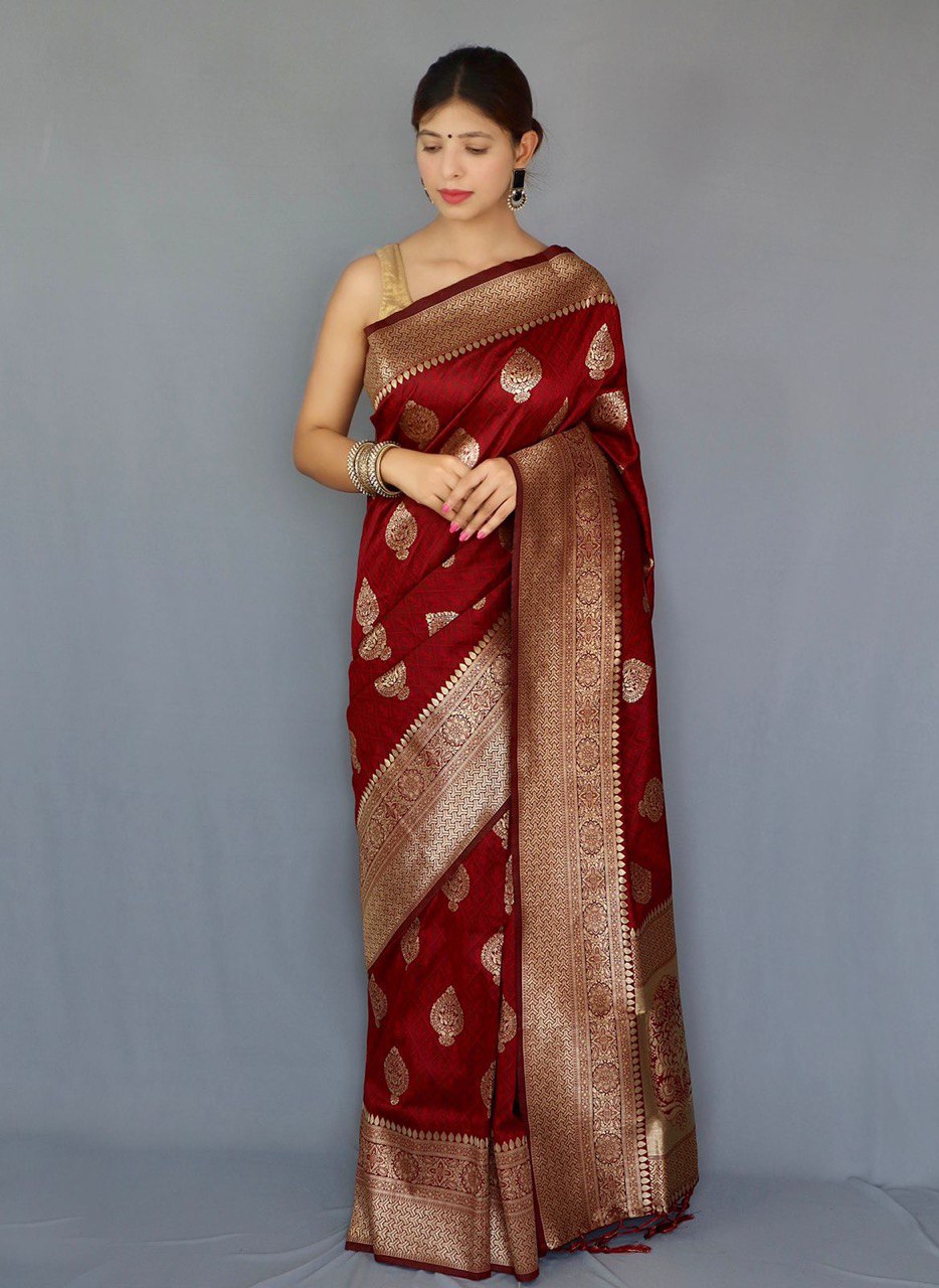 Maroon Digital Printed Kanjivaram Jacquard Art Silk by Icultuer