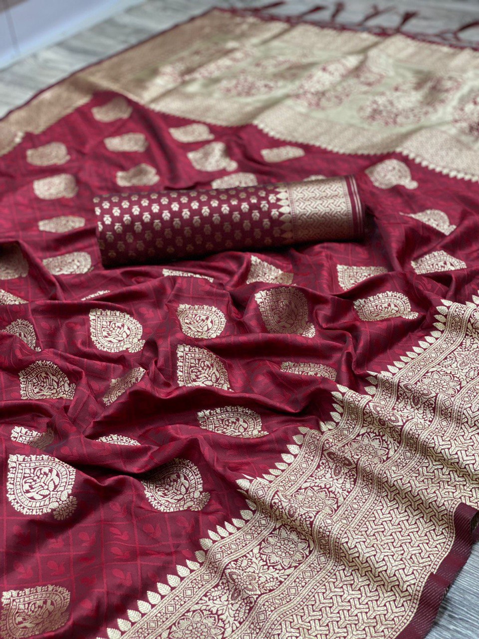 Maroon Digital Printed Kanjivaram Jacquard Art Silk by Icultuer