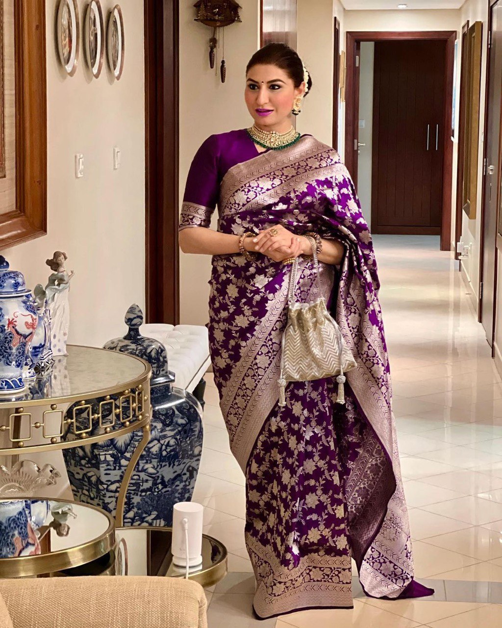 Purple Woven Design Soft Silk Banarasi Jacquard by Icultuer