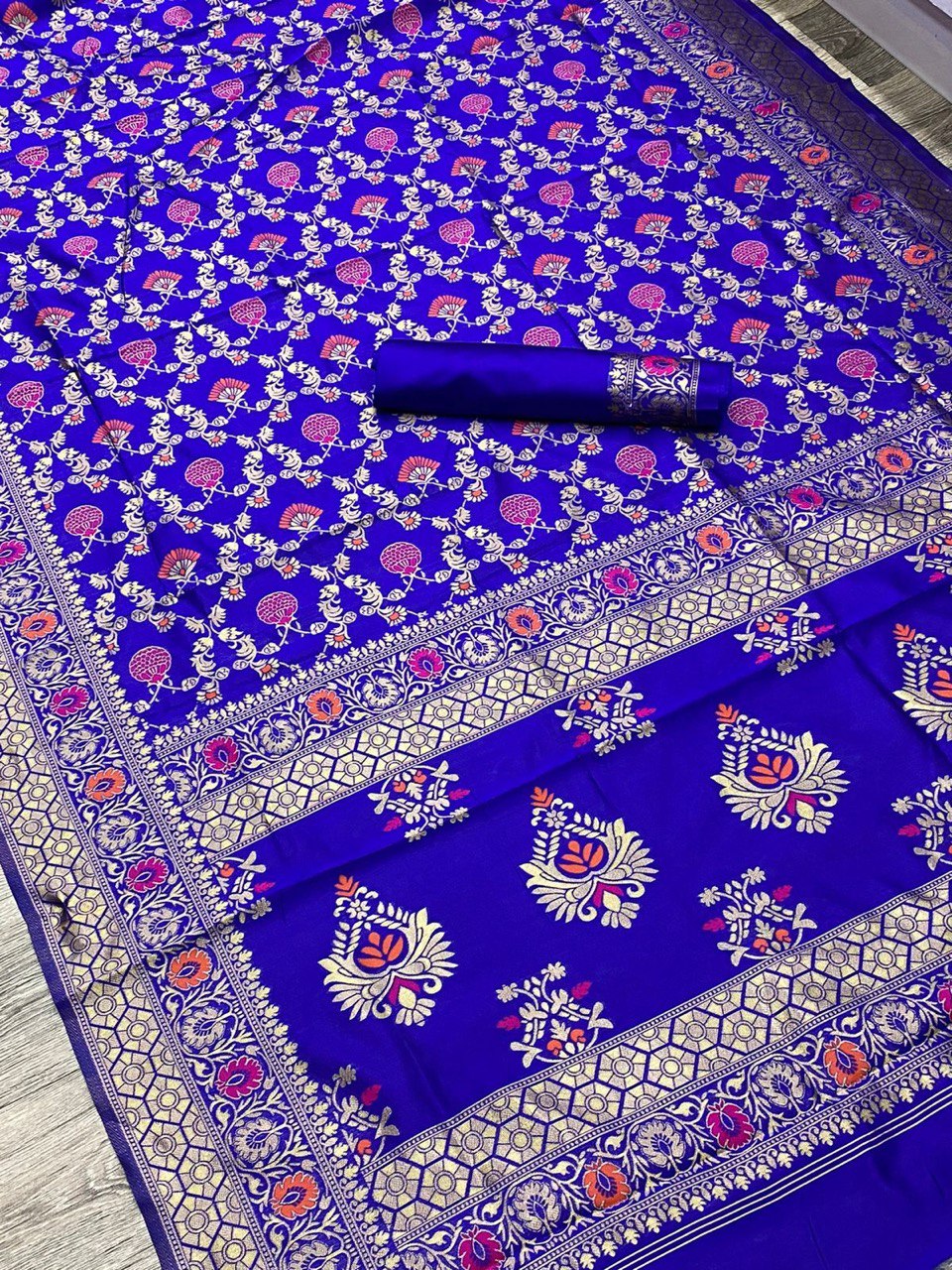 Party Wear Blue Fully Zari Weaving Kanjivaram Silk by Icultuer