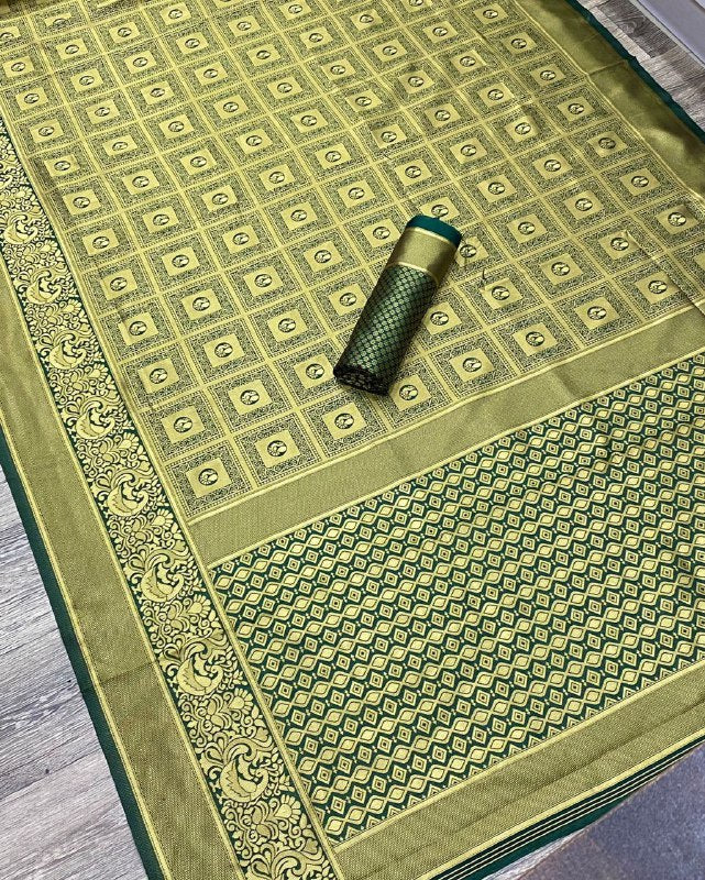 Green Banarasi Jacquard by Icultuer with Zari Woven Pattern