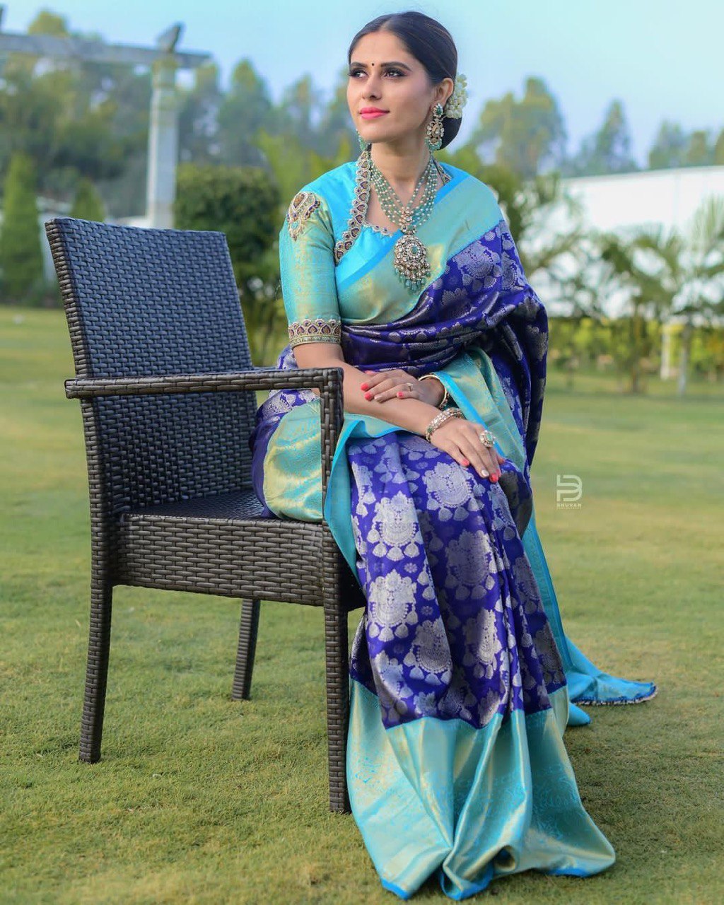 Sky Blue Litchi Soft Silk by Icultuer For Women