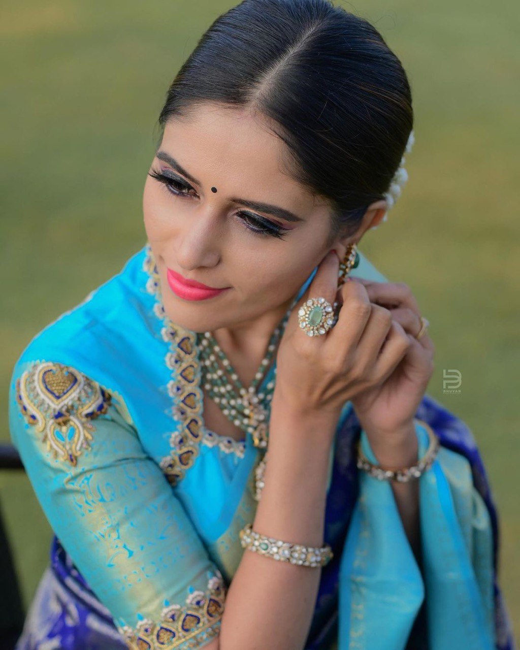 Sky Blue Litchi Soft Silk by Icultuer For Women