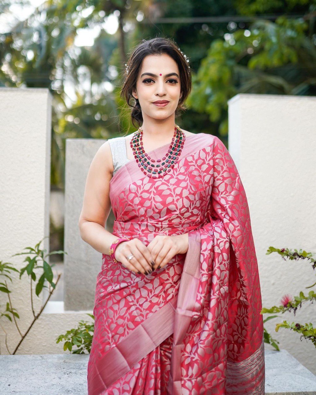 Pink Soft Lichi Silk Pure Paithani Jacquard Work by Icultuer