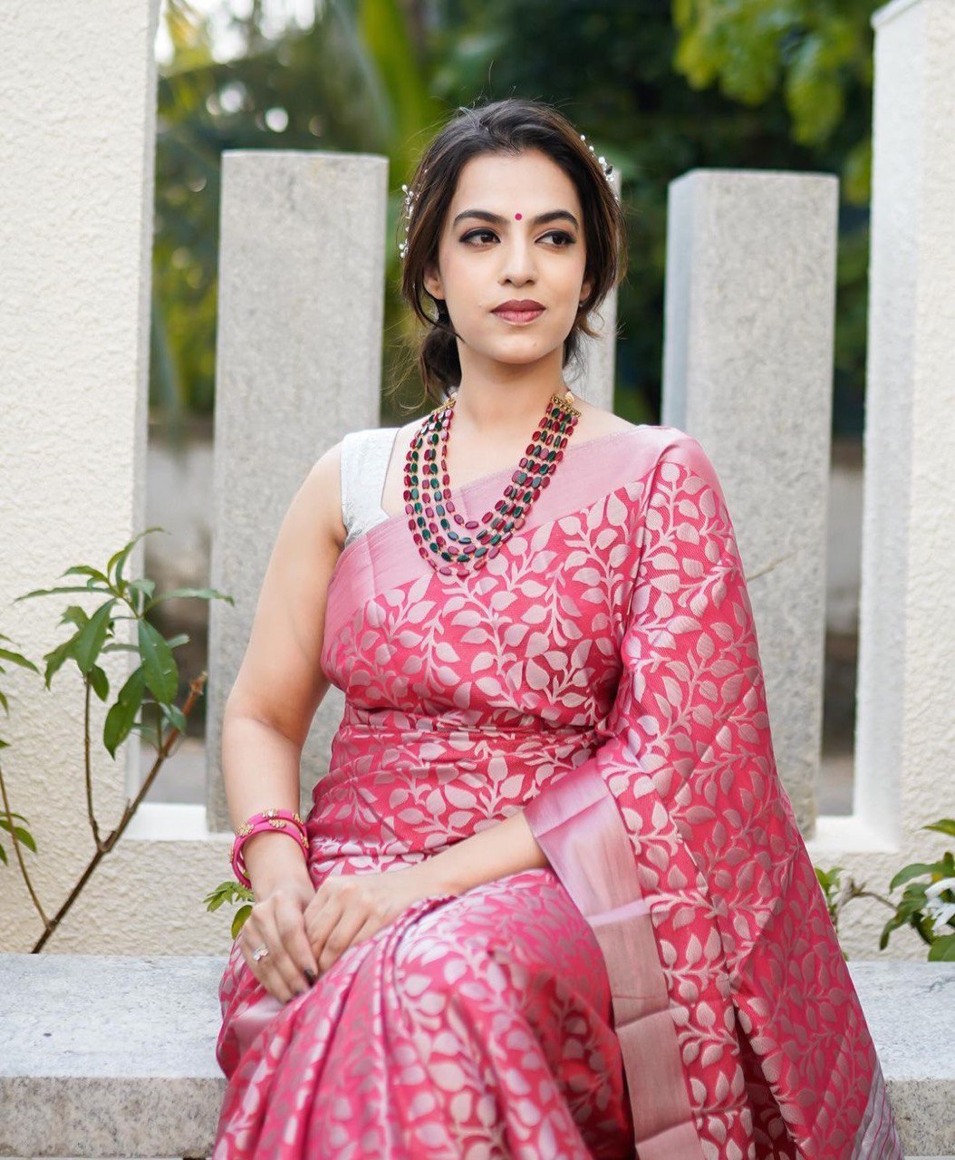 Pink Soft Lichi Silk Pure Paithani Jacquard Work by Icultuer
