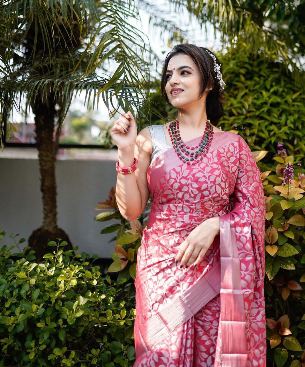 Pink Soft Lichi Silk Pure Paithani Jacquard Work by Icultuer