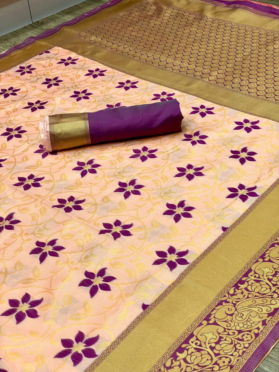 Pink Kanjivaram Soft Silk Jacquard by Icultuer