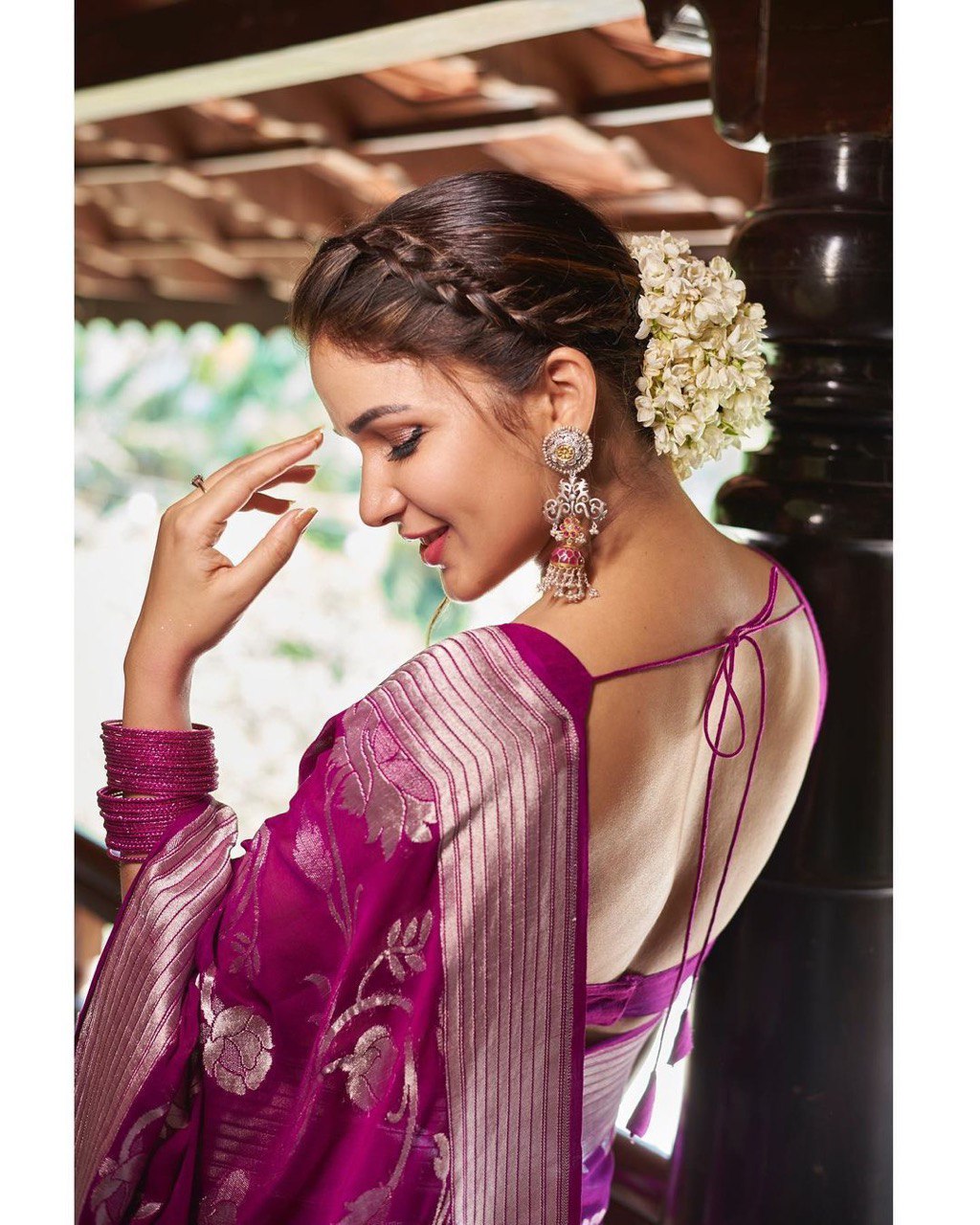 Purple Floral Zari Woven Design Banarasi Silk Jacquard by Icultuer