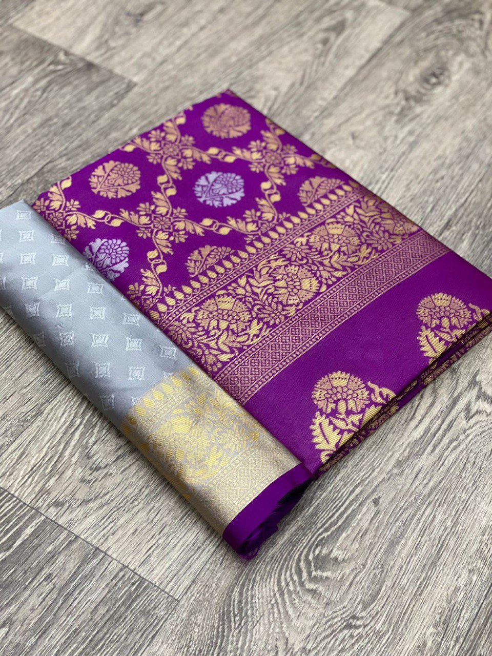 Purple Floral Printed Paithani Jacquard Art Silk by Icultuer
